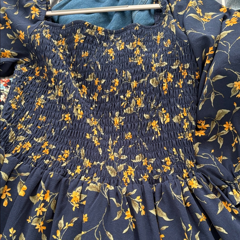 Baltic Born Navy Floral Smocked Tunic with Yellow Blossoms - Picture 5 of 7